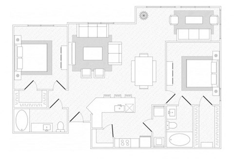 Floor plan for 2 beds, 2 baths, 1278 sqft